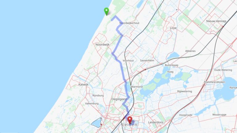 routebeschrijving vanuit noordwijk naar audio winkel Hifi Overgaauw Leiden