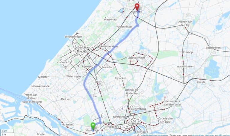 Routebeschrijving voor audiowinkel vanuit Vlaardingen naar Leiden Hifi Overgaauw leiden