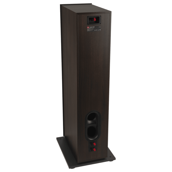 JBL stage 280 F met wange afwerking. Deze speaker heeft twee baspoorten onderin. En een aansluiting voor een sateliet speaker. Overgaauw Leiden.